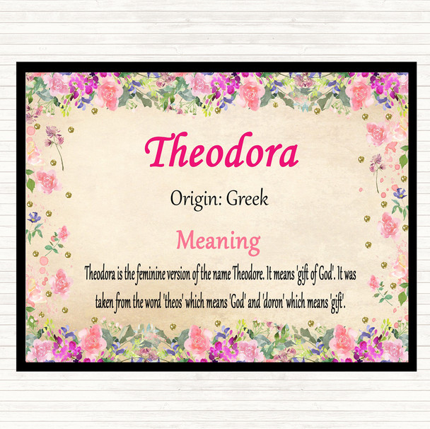 Theodora Name Meaning Mouse Mat Pad Floral