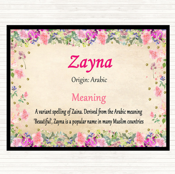 Zayna Name Meaning Mouse Mat Pad Floral