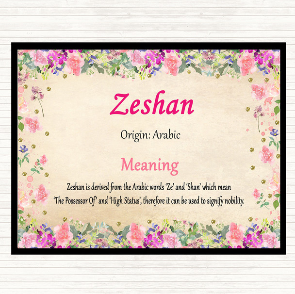 Zeshan Name Meaning Mouse Mat Pad Floral