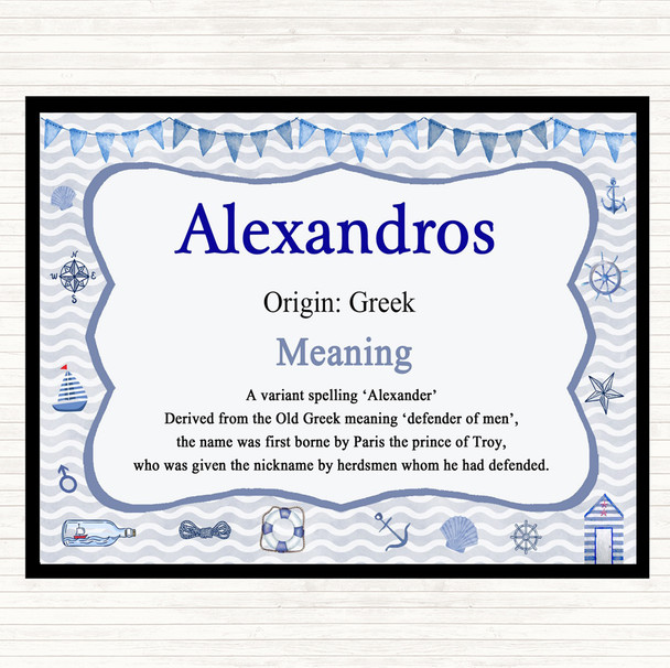 Alexandros Name Meaning Mouse Mat Pad Nautical