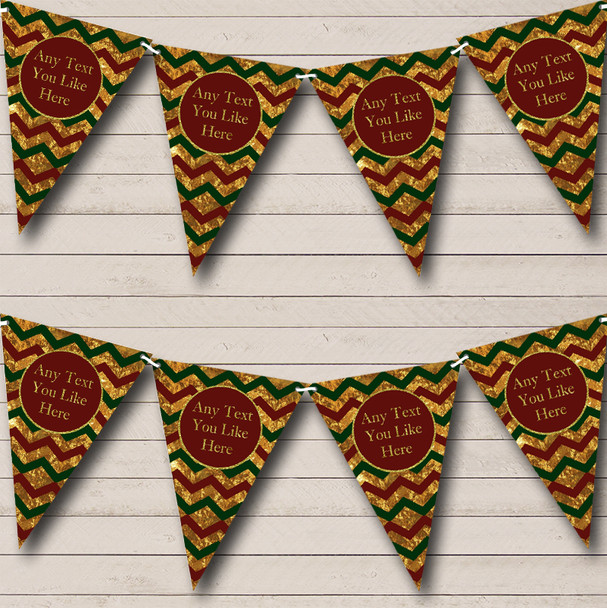 Gold Green & Red Chevrons Personalised Christmas Decoration Bunting