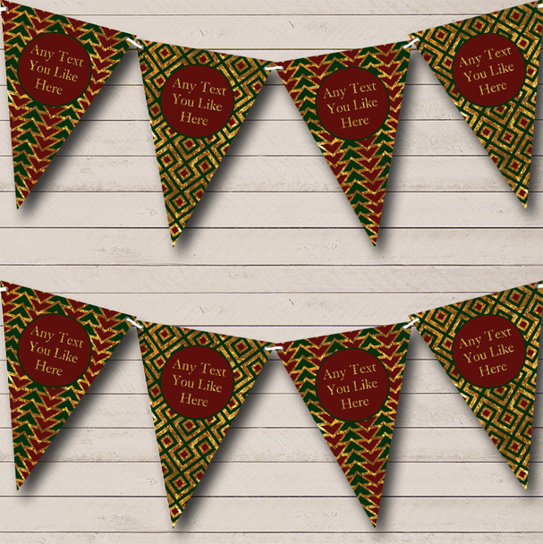Gold Green & Deep Red Personalised Christmas Decoration Bunting