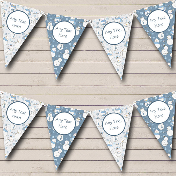 Blue & White Snowmen In Scarves Personalised Christmas Decoration Bunting