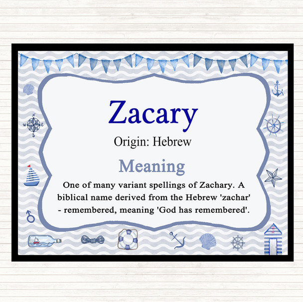 Zacary Name Meaning Mouse Mat Pad Nautical