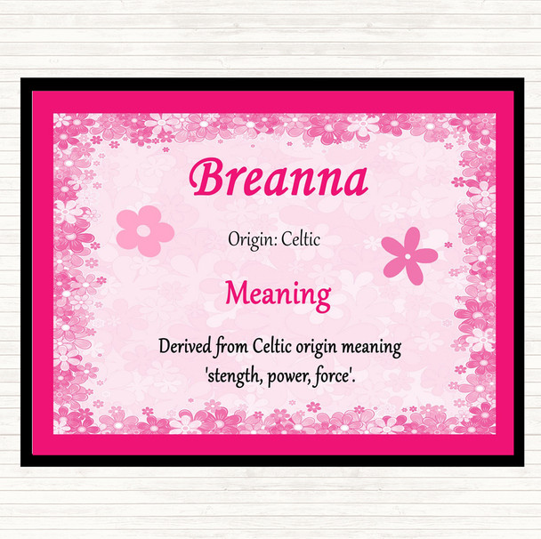 Breanna Name Meaning Mouse Mat Pad Pink