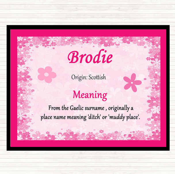 Brodie Name Meaning Mouse Mat Pad Pink
