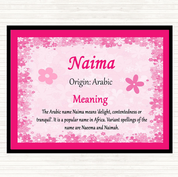 Naima Name Meaning Mouse Mat Pad Pink