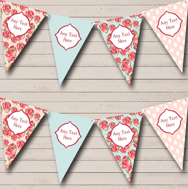 Vintage Roses Polkadot Personalised Shabby Chic Garden Tea Party Bunting