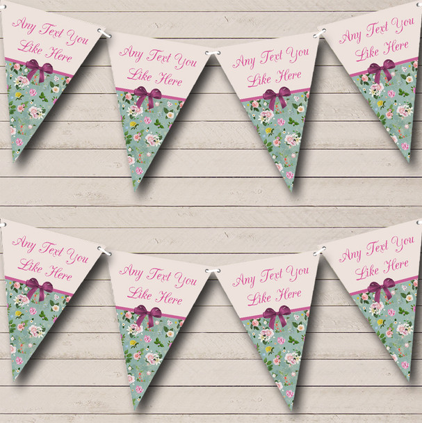Vintage Purple Bow Personalised Shabby Chic Garden Tea Party Bunting