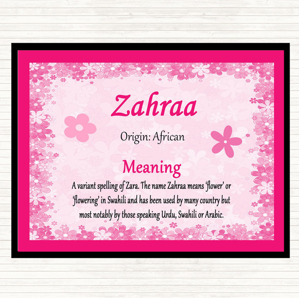 Zahraa Name Meaning Mouse Mat Pad Pink