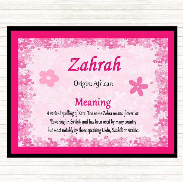 Zahrah Name Meaning Mouse Mat Pad Pink