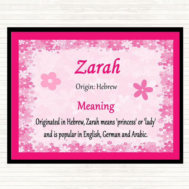 Zarah Name Meaning Mouse Mat Pad Pink
