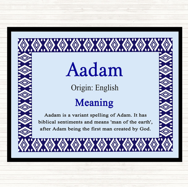 Aadam Name Meaning Dinner Table Placemat Blue