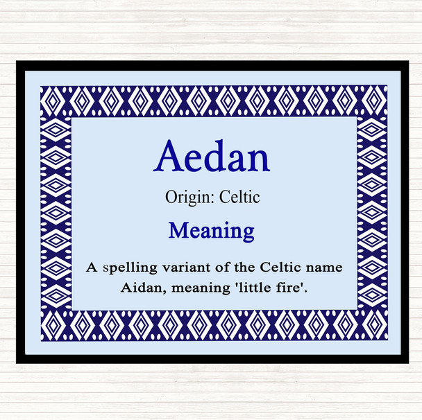 Aedan Name Meaning Dinner Table Placemat Blue