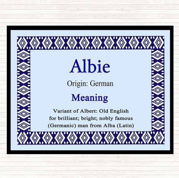 Albie. Name Meaning Dinner Table Placemat Blue