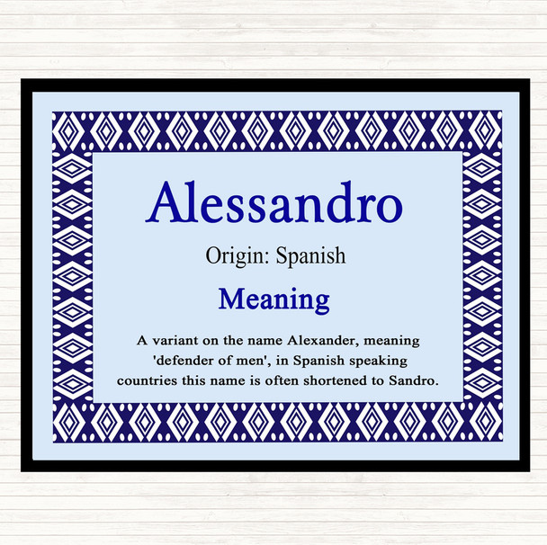 Alessandro Name Meaning Dinner Table Placemat Blue