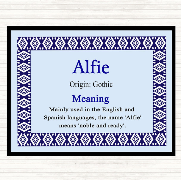 Alfie Name Meaning Dinner Table Placemat Blue