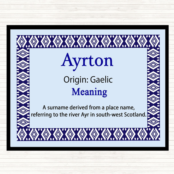 Ayrton Name Meaning Dinner Table Placemat Blue