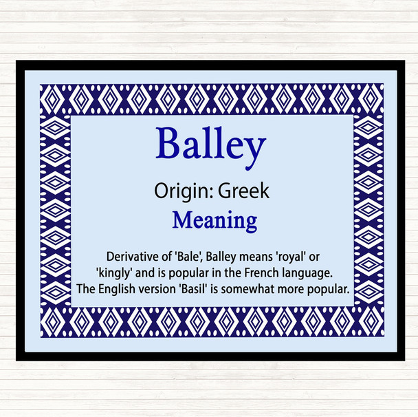 Balley Name Meaning Dinner Table Placemat Blue