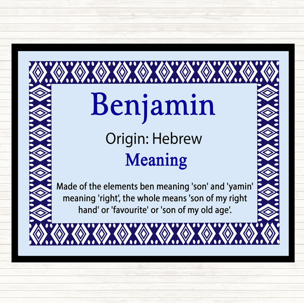 Benjamin Name Meaning Dinner Table Placemat Blue