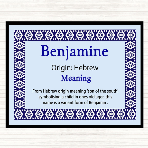 Benjamine Name Meaning Dinner Table Placemat Blue