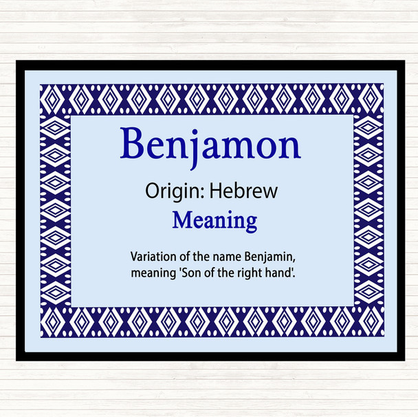 Benjamon Name Meaning Dinner Table Placemat Blue