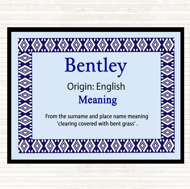 Bentley Name Meaning Dinner Table Placemat Blue