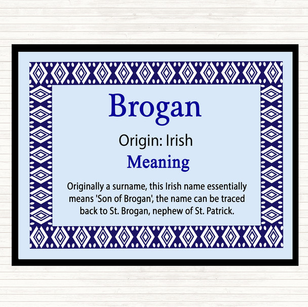 Brogan Name Meaning Dinner Table Placemat Blue