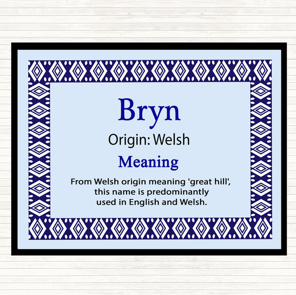 Bryn Name Meaning Dinner Table Placemat Blue
