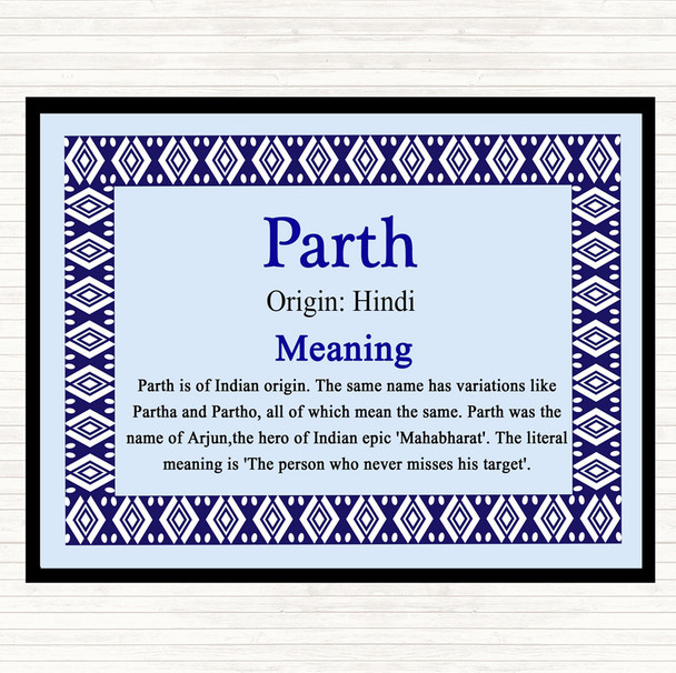 Parth Name Meaning Dinner Table Placemat Blue