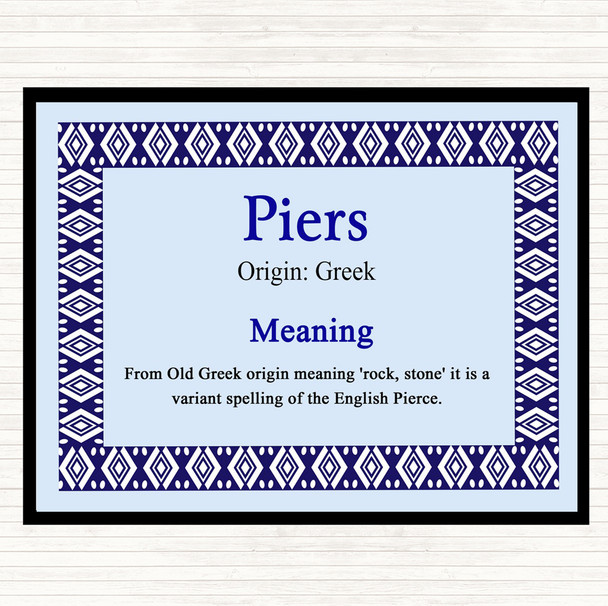 Piers Name Meaning Dinner Table Placemat Blue