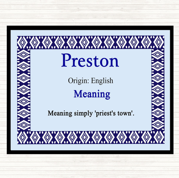 Preston Name Meaning Dinner Table Placemat Blue