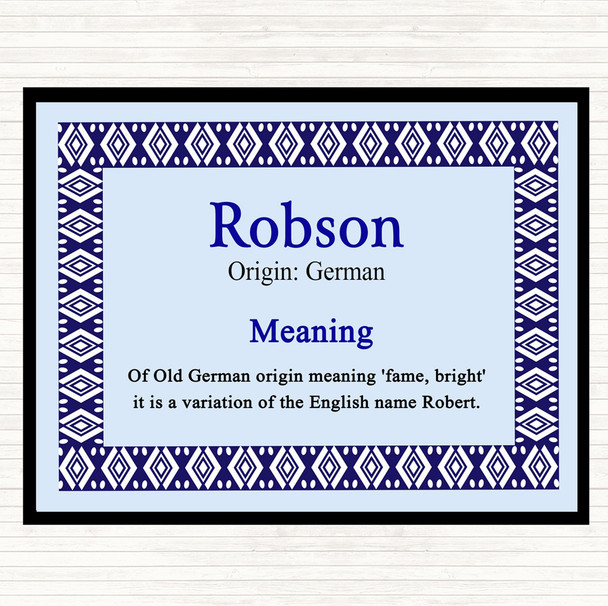 Robson Name Meaning Dinner Table Placemat Blue