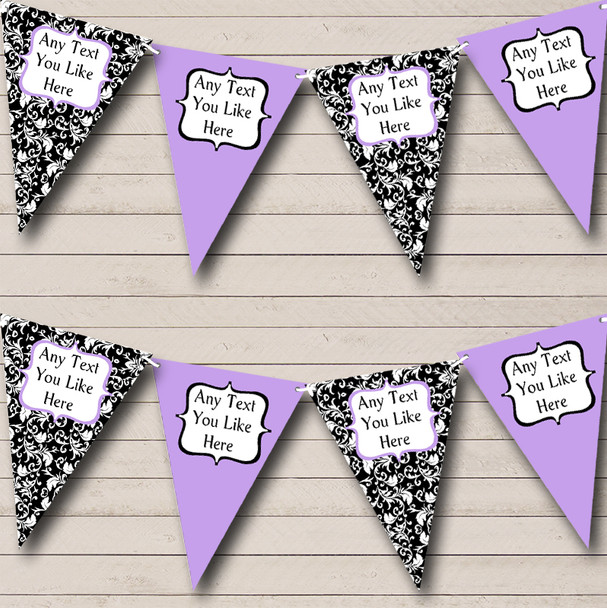 Lilac White Black Damask Personalised Shabby Chic Garden Tea Party Bunting