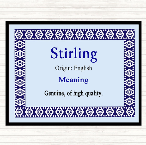 Stirling Name Meaning Dinner Table Placemat Blue