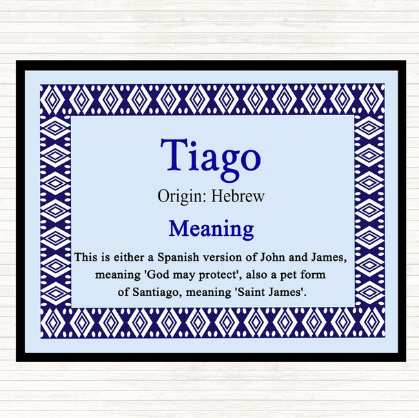 Tiago Name Meaning Dinner Table Placemat Blue