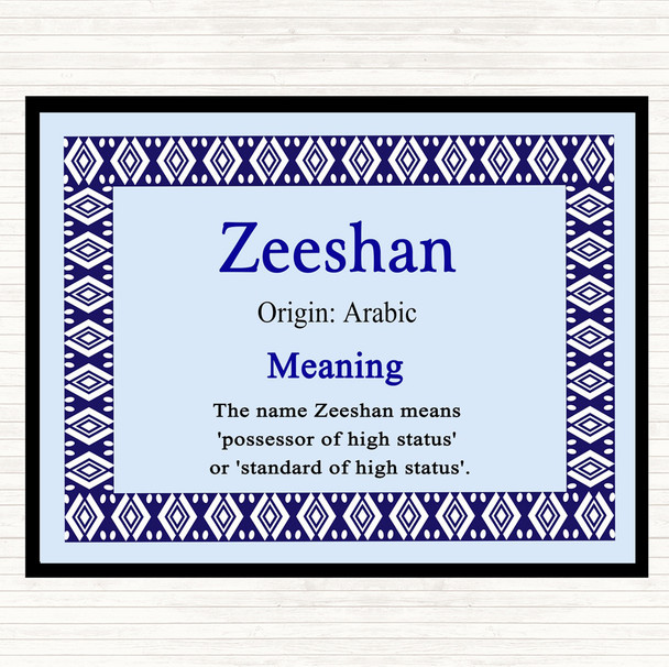 Zeeshan Name Meaning Dinner Table Placemat Blue