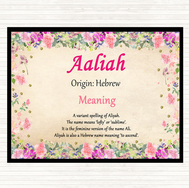 Aaliah Name Meaning Dinner Table Placemat Floral