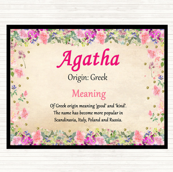 Agatha Name Meaning Dinner Table Placemat Floral