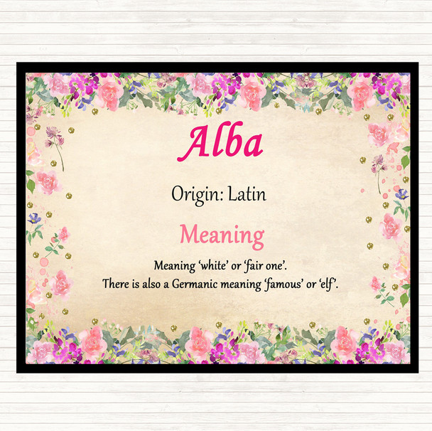 Alba Name Meaning Dinner Table Placemat Floral