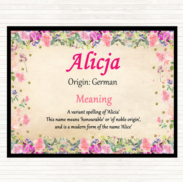 Alicja Name Meaning Dinner Table Placemat Floral