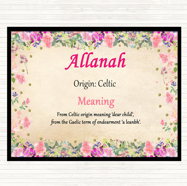 Allanah Name Meaning Dinner Table Placemat Floral