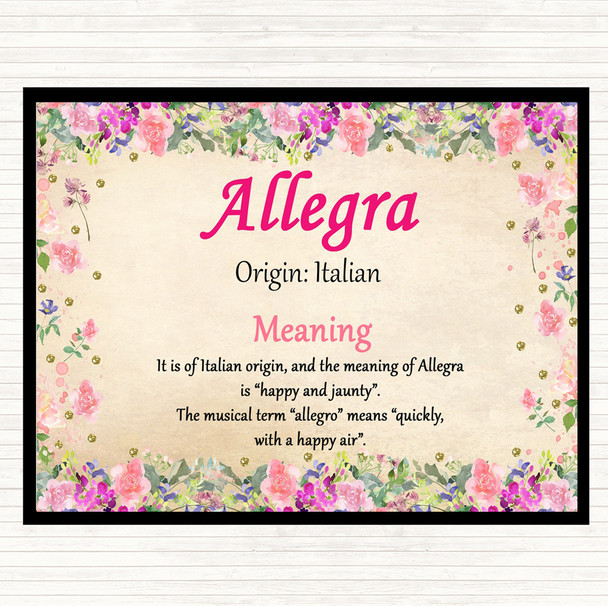 Allegra Name Meaning Dinner Table Placemat Floral
