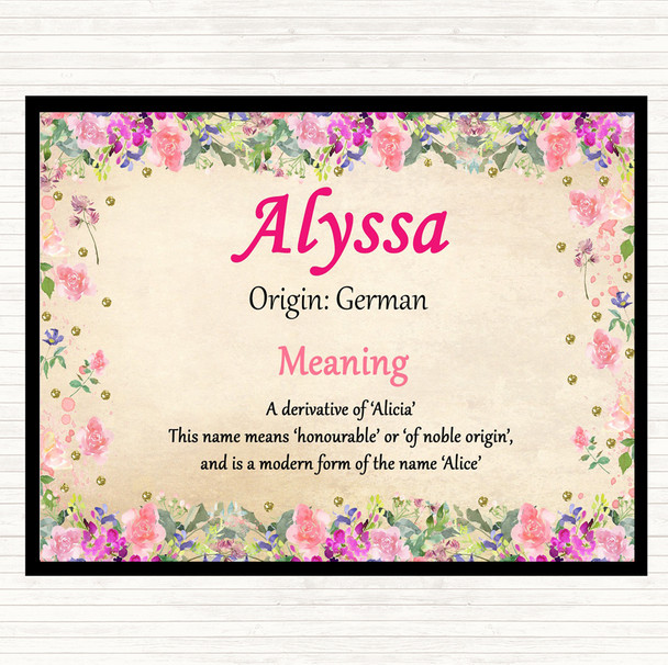 Alyssa Name Meaning Dinner Table Placemat Floral