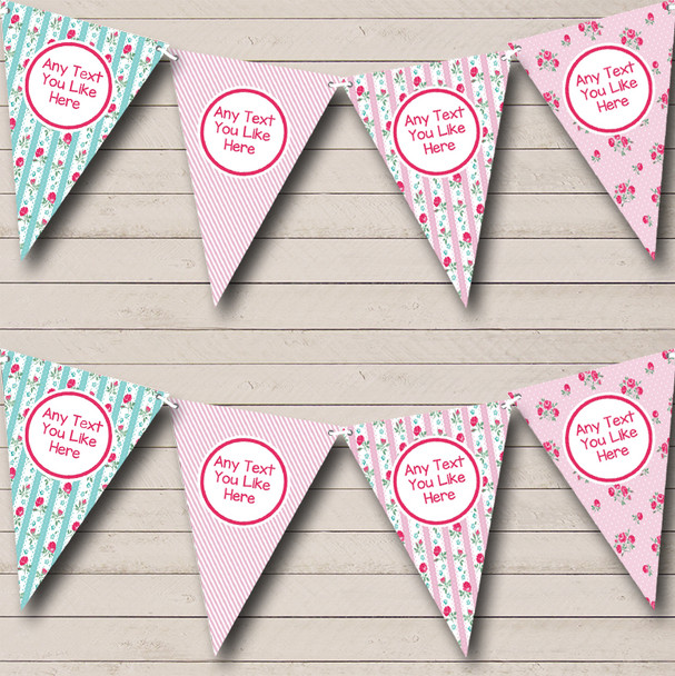 Chintz Roses Pink Stripes Personalised Shabby Chic Garden Tea Party Bunting