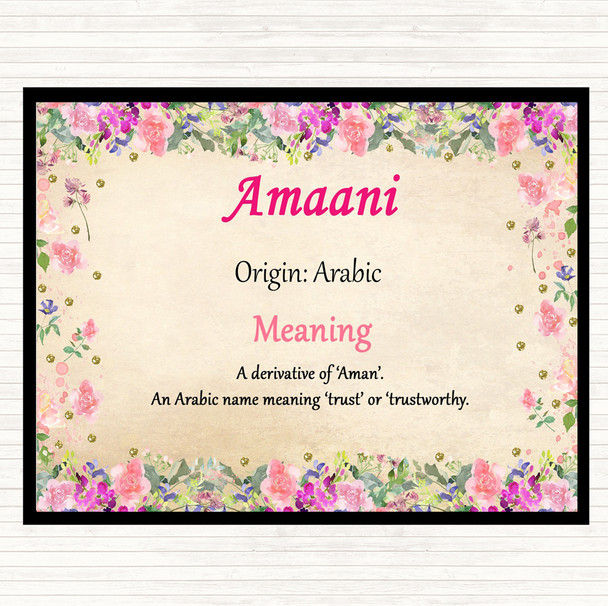 Amaani Name Meaning Dinner Table Placemat Floral