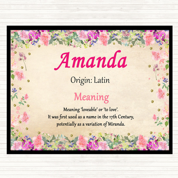 Amanda Name Meaning Dinner Table Placemat Floral