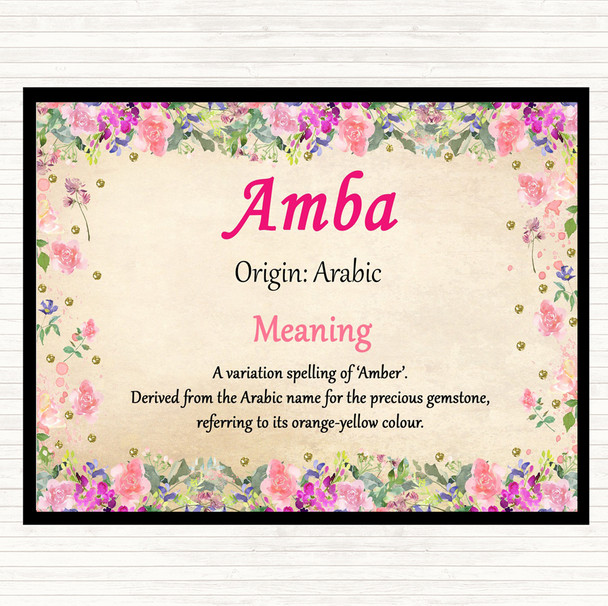 Amba Name Meaning Dinner Table Placemat Floral