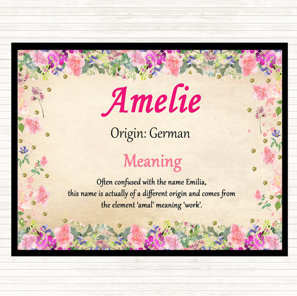 Amelie Name Meaning Dinner Table Placemat Floral