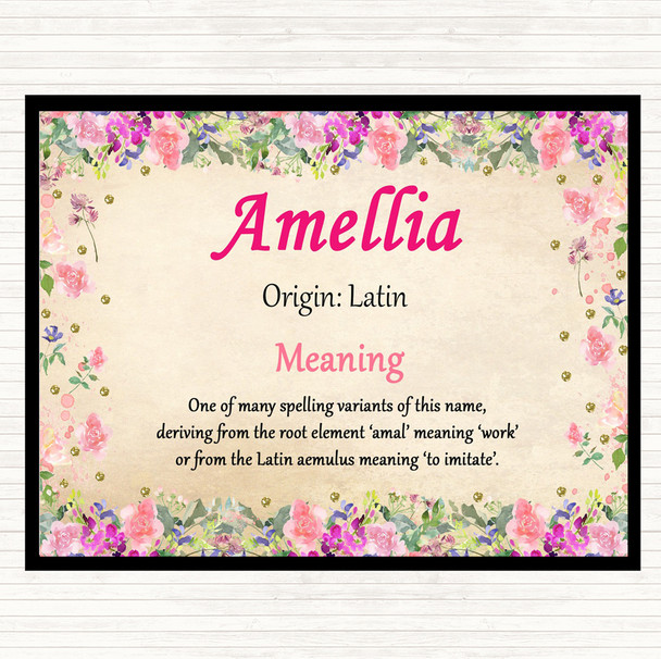 Amellia Name Meaning Dinner Table Placemat Floral